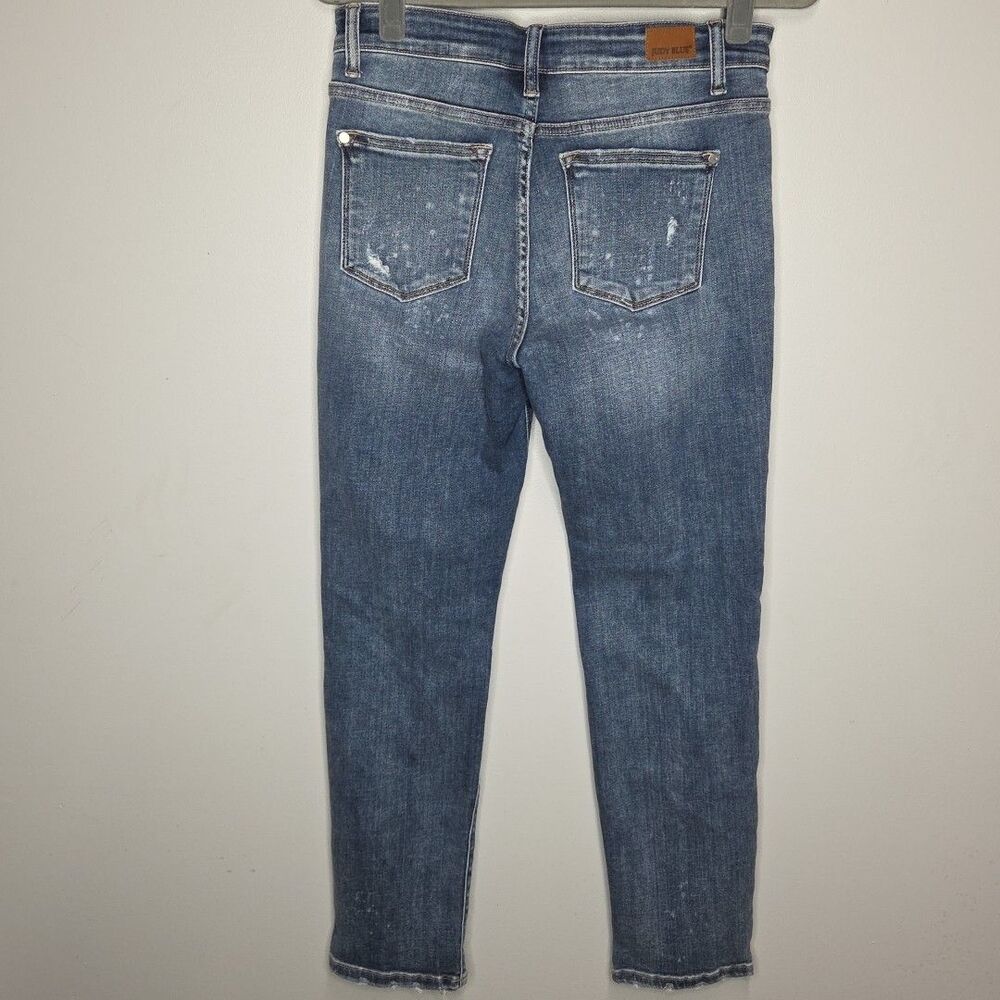 Judy Blue Jeans Women's 7/28 Blue Boyfriend Fit Ripped Distressed Splattered EUC - Picture 5 of 9